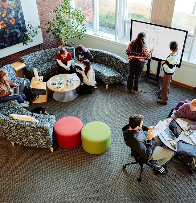 overhead view of students studying